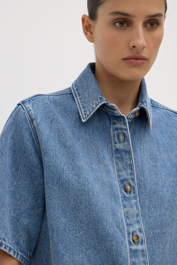 Boxy Denim Short Sleeve Shirt
