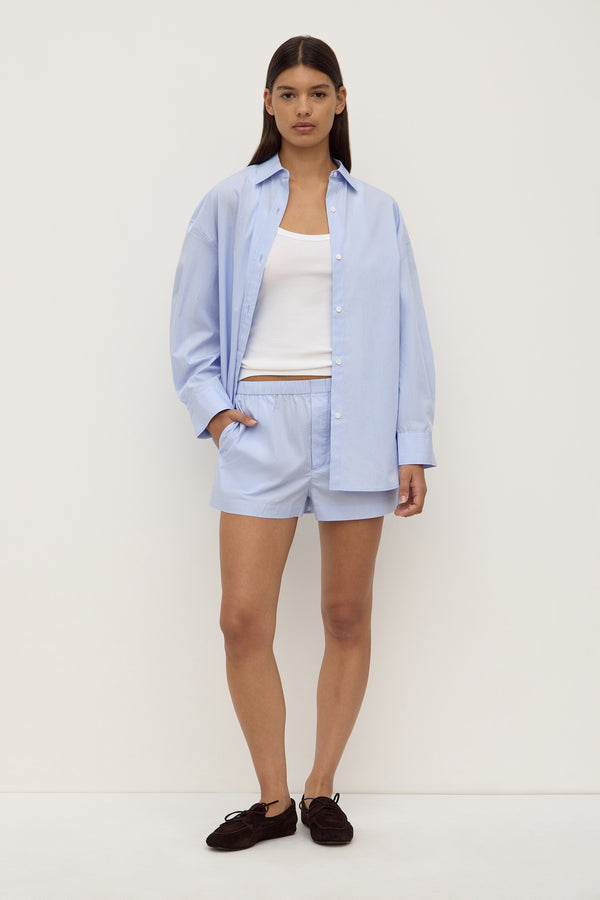 Havana Stripe Poplin Long Sleeve Shirt Blue White Stripe-1