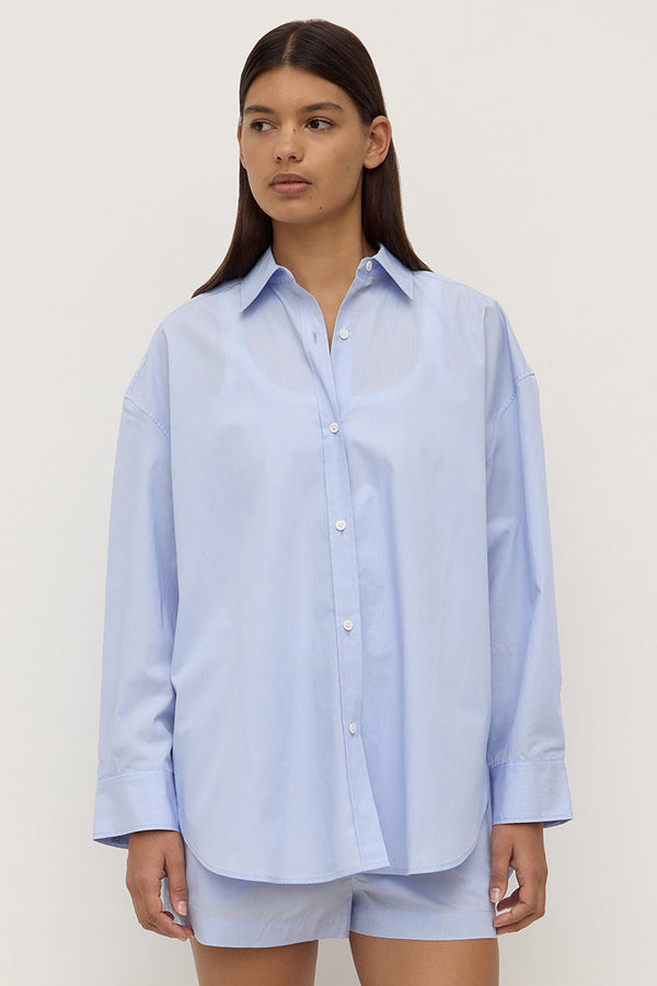 Havana Stripe Poplin Long Sleeve Shirt Blue White Stripe-2