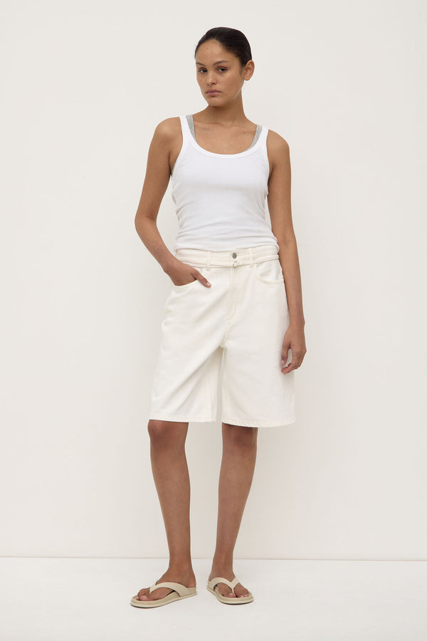 Loose Fit Long Denim Short