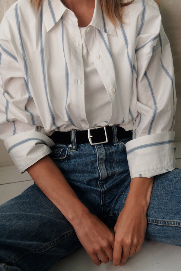 Striped button clearance up shirt womens