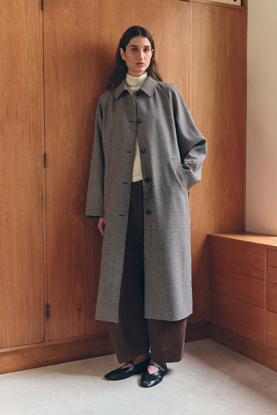 Womens Solana Wool Coat Brown Black Check | Assembly Label