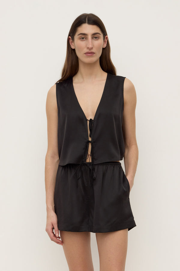 Beal Silk Tie Front Top