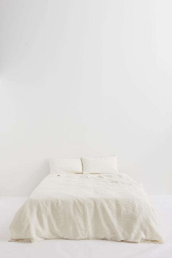 Linen Standard Pillow Cases Olive Pinstripe