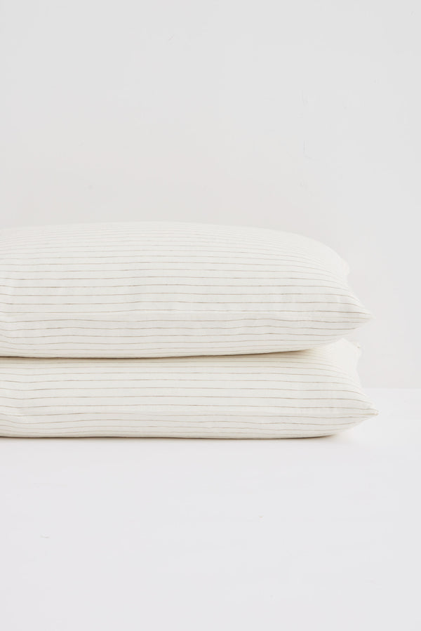 Linen Standard Pillow Cases Olive Pinstripe
