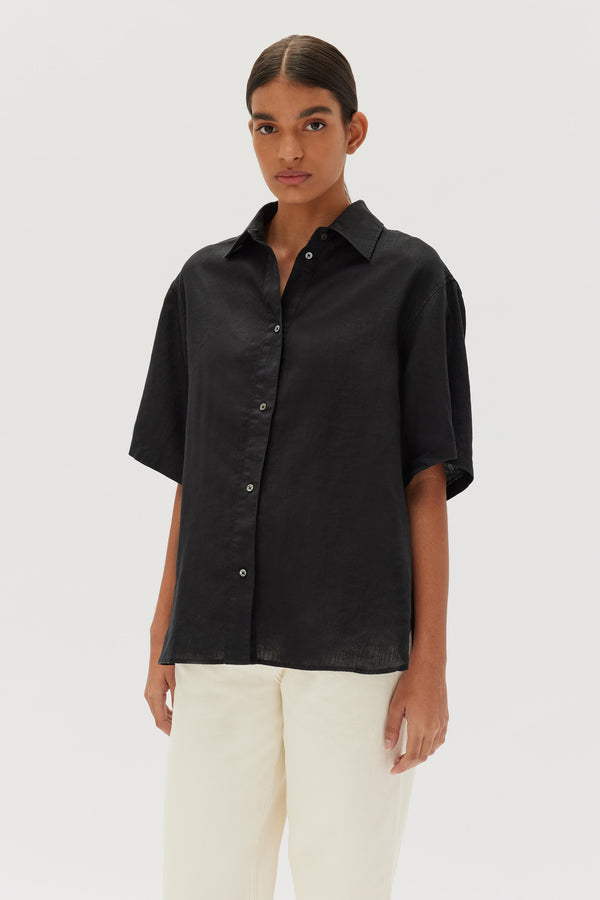 Womens Corine Linen Shirt Black, Assembly Label NZ – Assembly Label