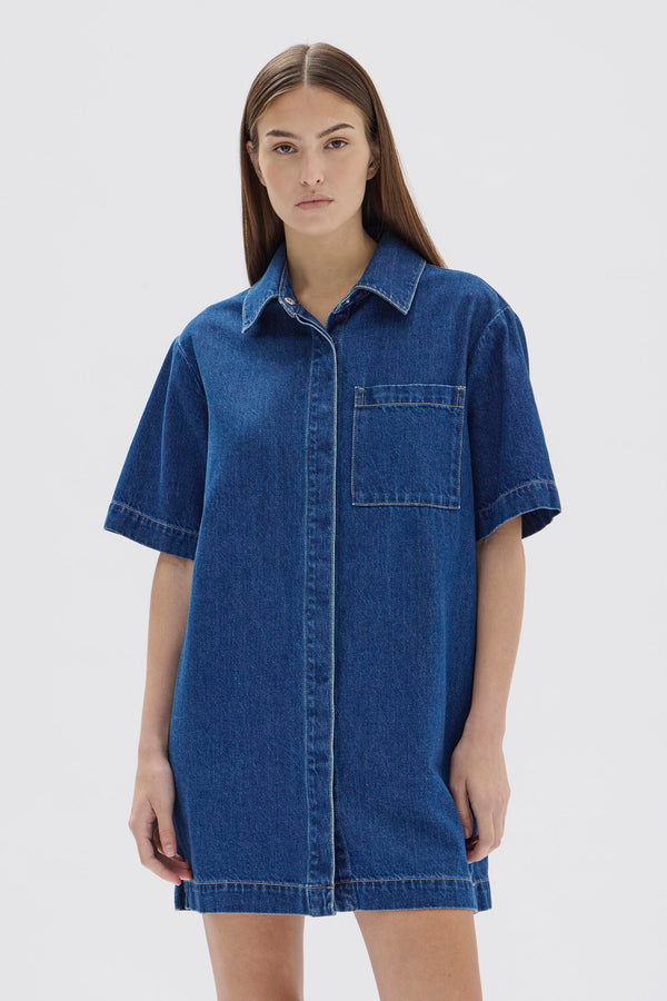 Womens Denim Mini Shirt Dress Heritage Blue Assembly Label NZ Assembly Label NZ