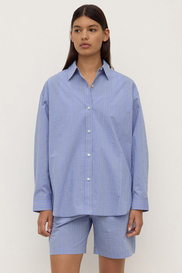 Erina Stripe Long Sleeve Shirt Blue White Stripe-3