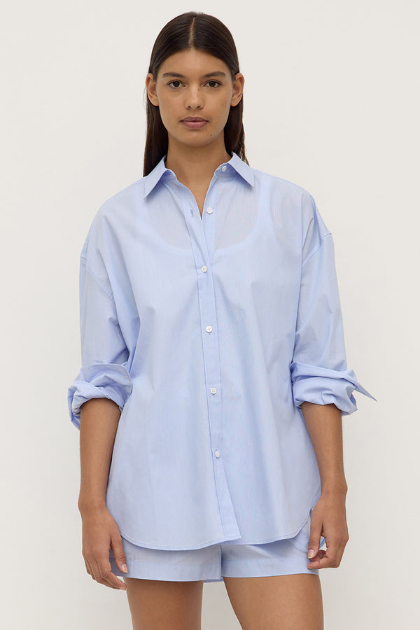 Havana Stripe Poplin Long Sleeve Shirt Blue White Stripe-6