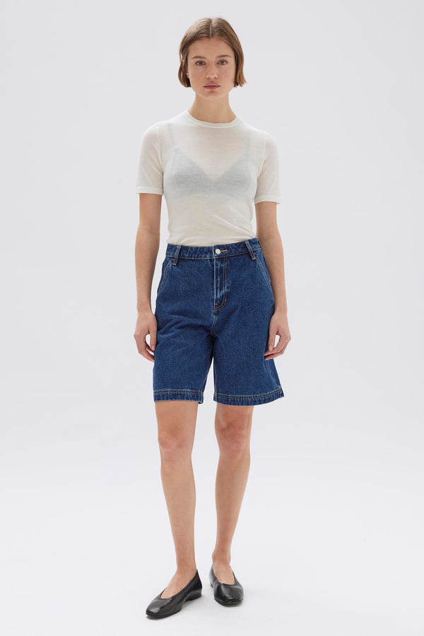 Womens Longline Denim Short Heritage Blue Assembly Label NZ Assembly Label NZ