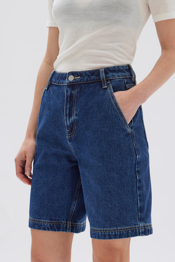 Womens Longline Denim Short Heritage Blue Assembly Label NZ Assembly Label NZ