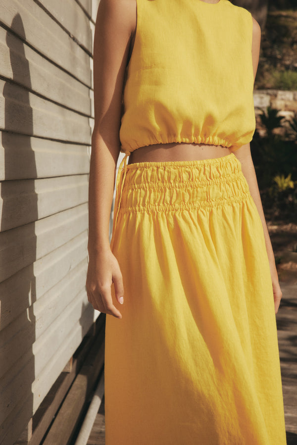 Fleur Rouched Linen Top