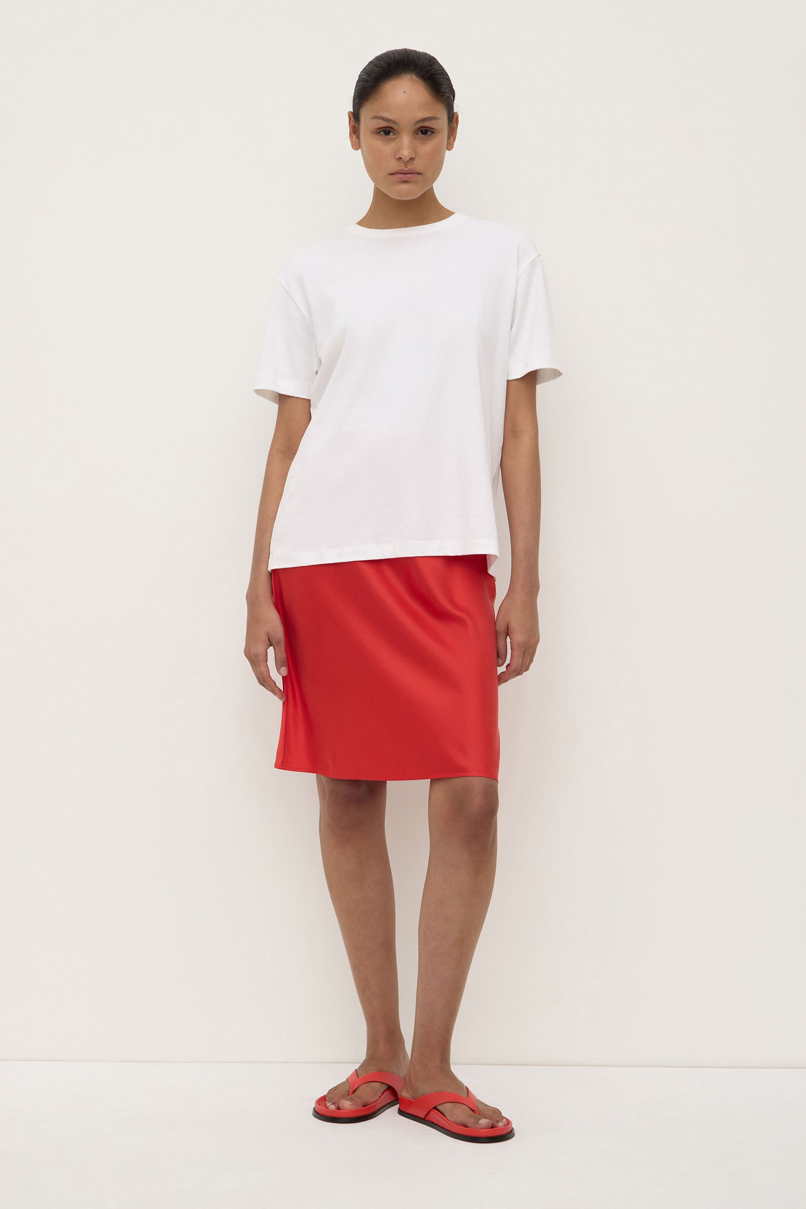 Womens Pippa Silk Knee Length Skirt Chilli | Assembly Label Womens Pippa Silk Knee Length Skirt Chilli | Assembly Label