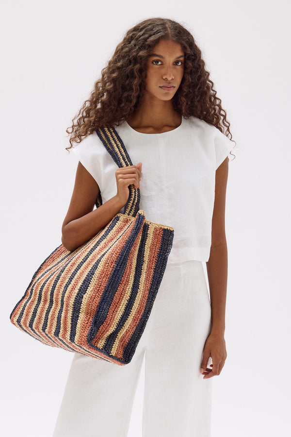 【MAIDEN SHOP購入】RAFFIA STRIPE TOTE BAG stripe raffia tote bag pink/red – Damson Madder