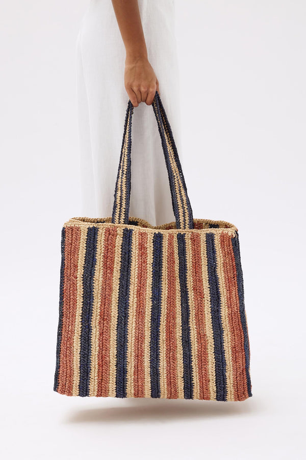 【MAIDEN SHOP購入】RAFFIA STRIPE TOTE BAG Raffia Stripe Tote Bag Papaya/Navy Stripe | Assembly Label