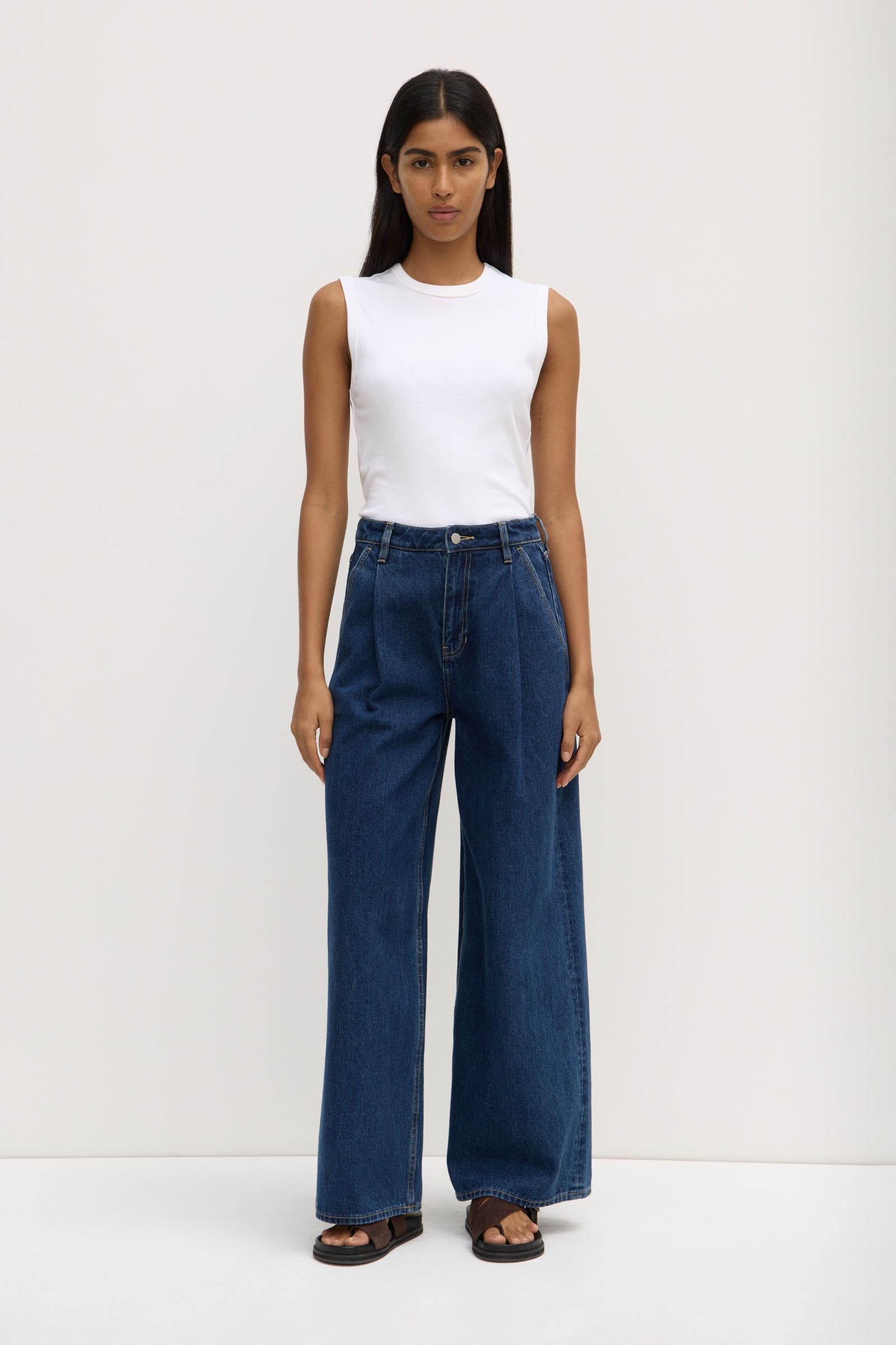 Womens Slack Pleat Wide Leg Jean Heritage Blue | Assembly Label NZ