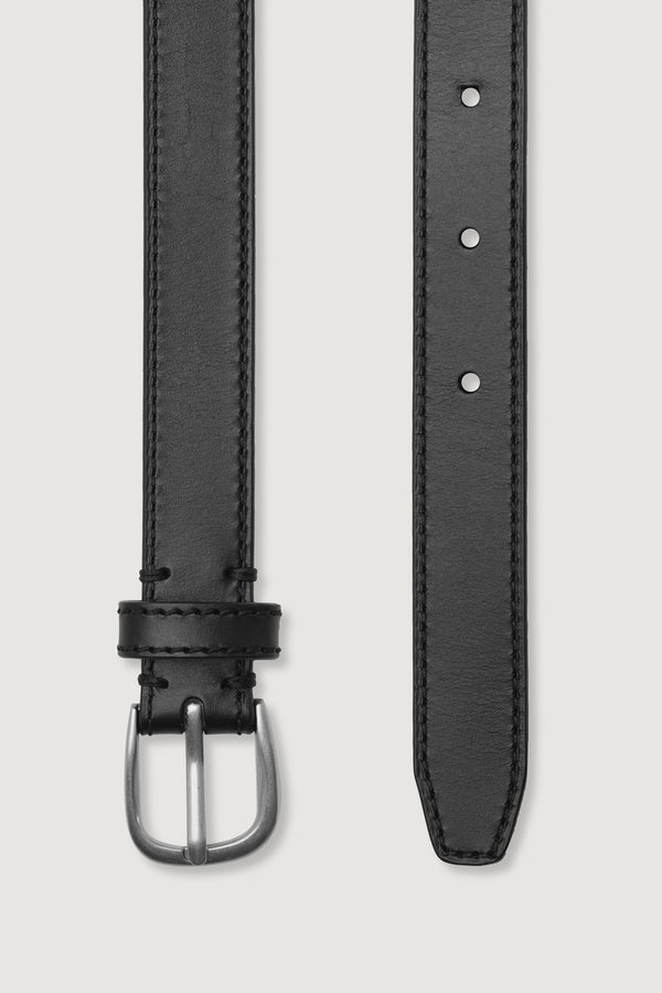 Womens Slim Leather Belt Black Brushed Nickel-2