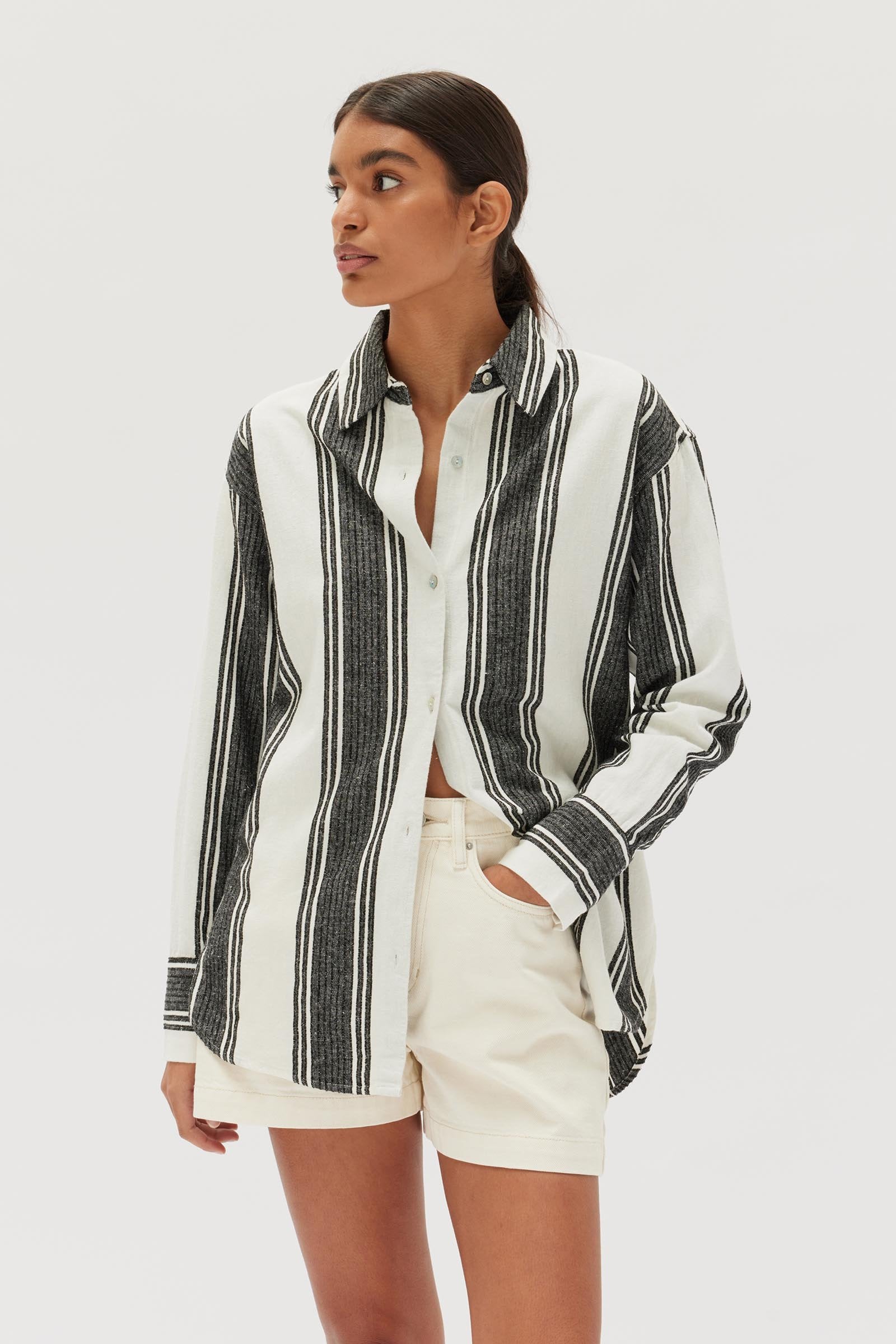 Black and white striped shirt nz on sale