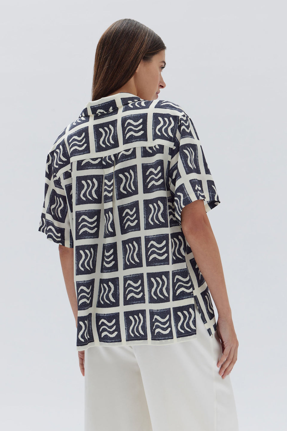 Wave Print Silk Shirt True Stone & True Navy | Assembly Label NZ ...